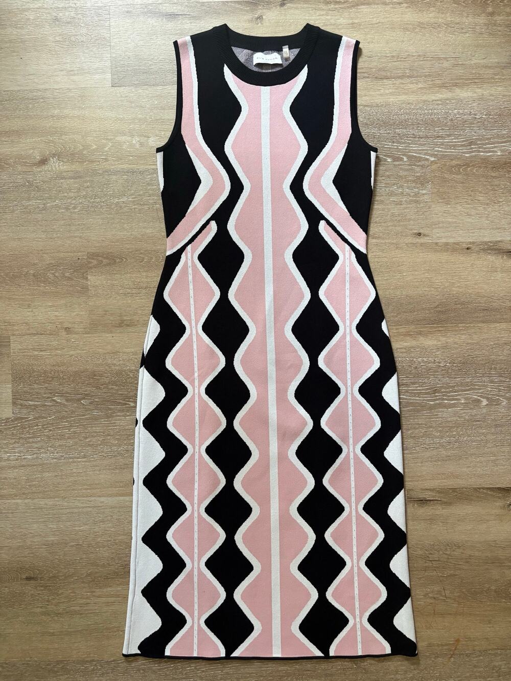 Elie Tahari The Anabel Sleeveless Midi Sweater Dress - Pink/Black/White